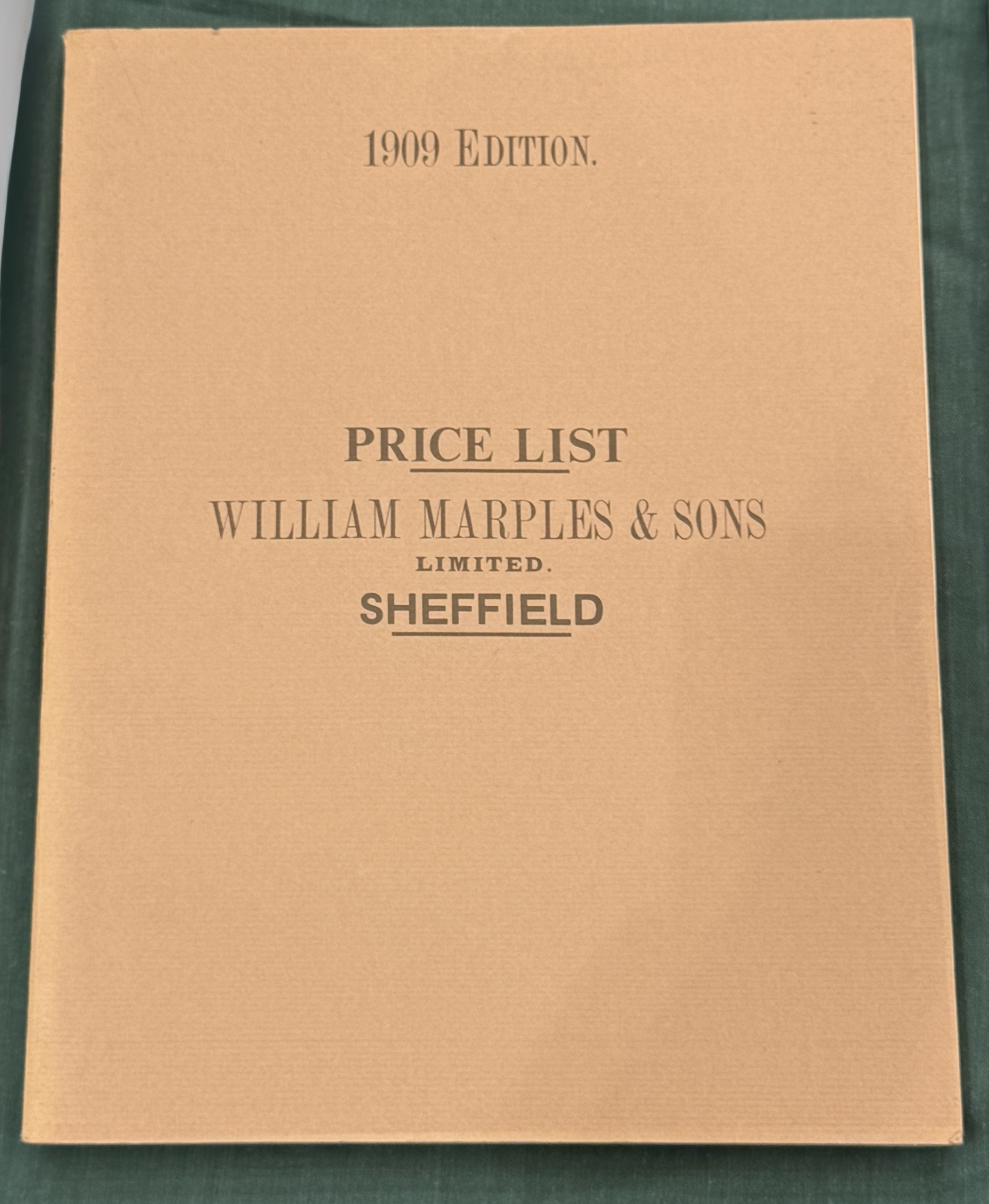 Price List William Marples & Sons Limited Sheffield, 1909 Edition (1979 reprint)